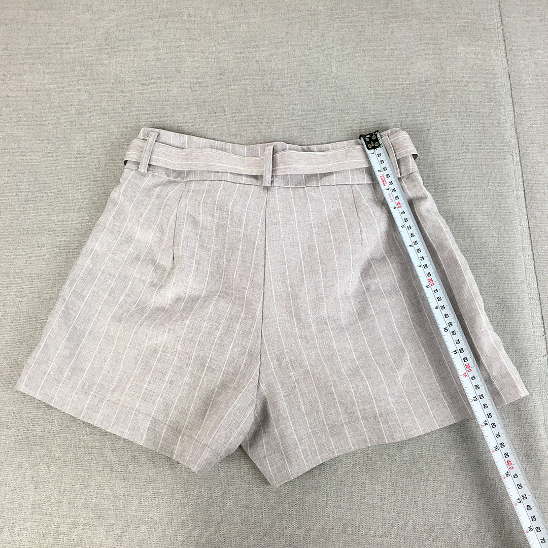 Valleygirl Womens Shorts Size 8 Grey Striped Belted