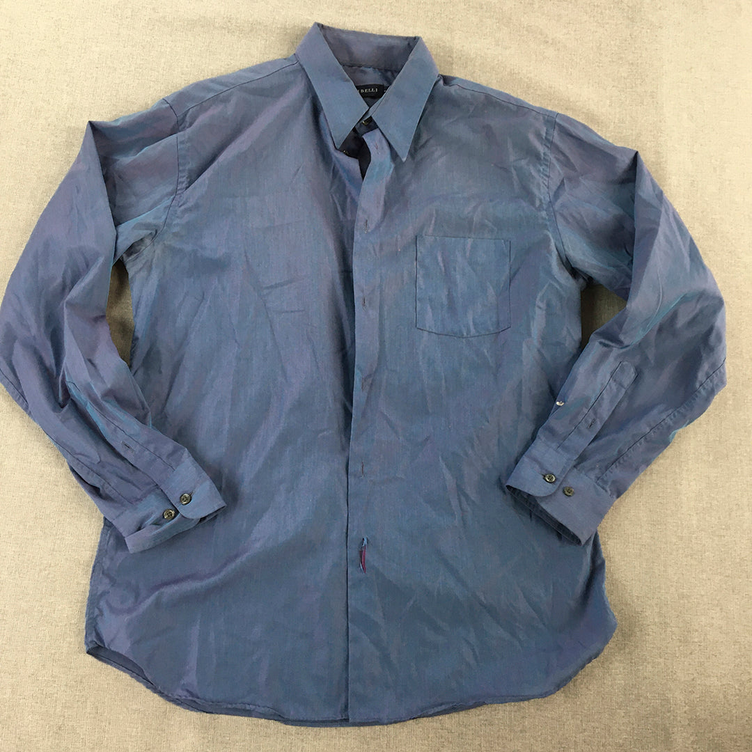 Zambelli Mens Shirt Size L Blue Long Sleeve Button-Up Collared