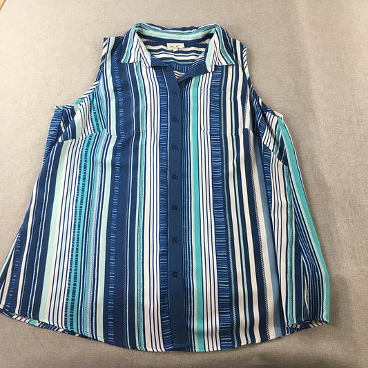 Autograph Womens Top Size 20 Blue Striped Sleeveless Button-Up Shirt