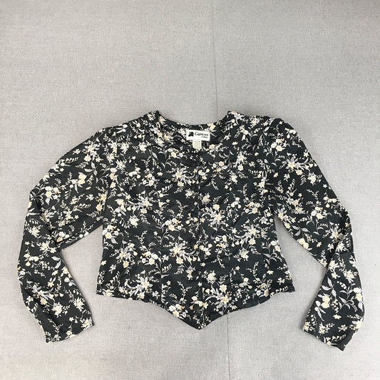 Vintage Capricorn Sydney Womens Top Size 10 Black Floral Long Sleeve Button-Up