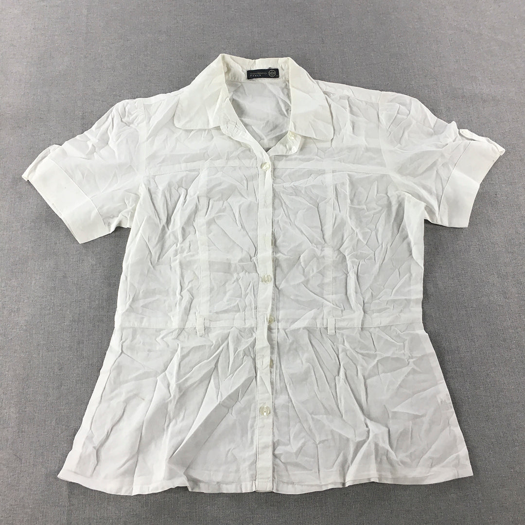 Contempo Womens Shirt Size XL White Short Sleeve Button-Up Collared Top