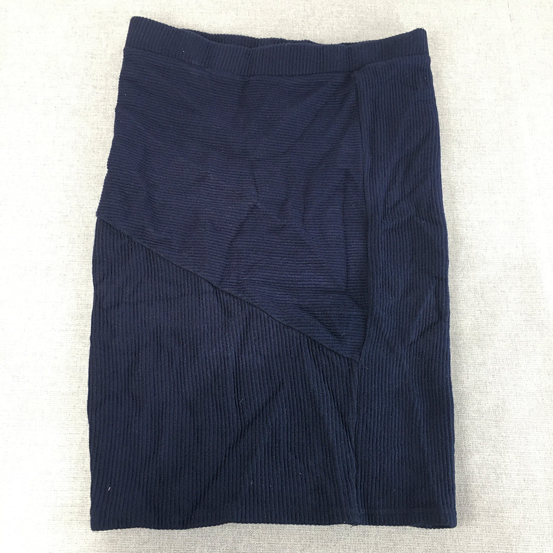 Mirrou Womens Knit Skirt Size M Navy Blue Straight Elastic Waist