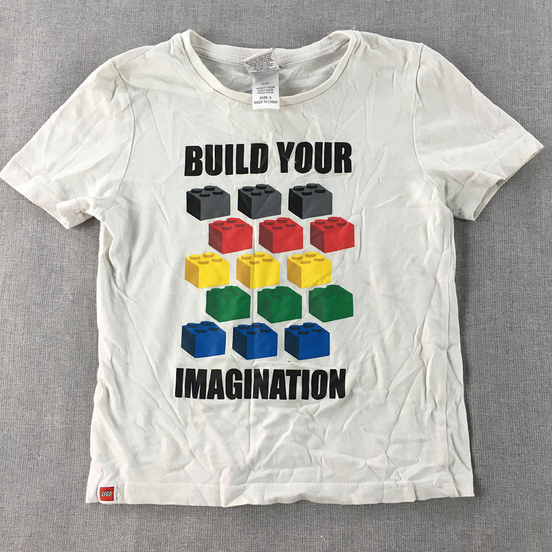 Lego Kids Boys T-Shirt Size 5 White Bricks Short Sleeve Top