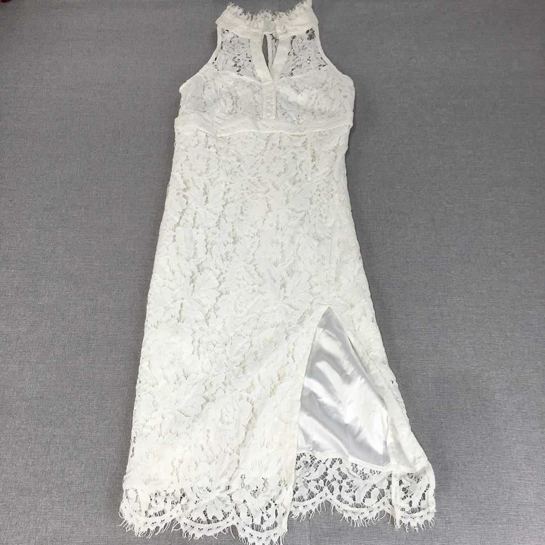 Bardot Womens Cocktail Dress Size 8 White Floral Lace Sleeveless Midi