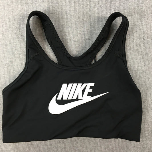 Nike Womens Sports Bra Size M Black Big Swoosh Logo Cropped Top