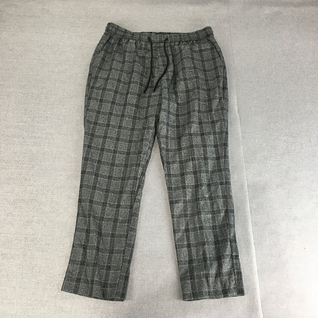 New Look Mens Pants Size M Grey Checkered Drawstring Casual Jogger