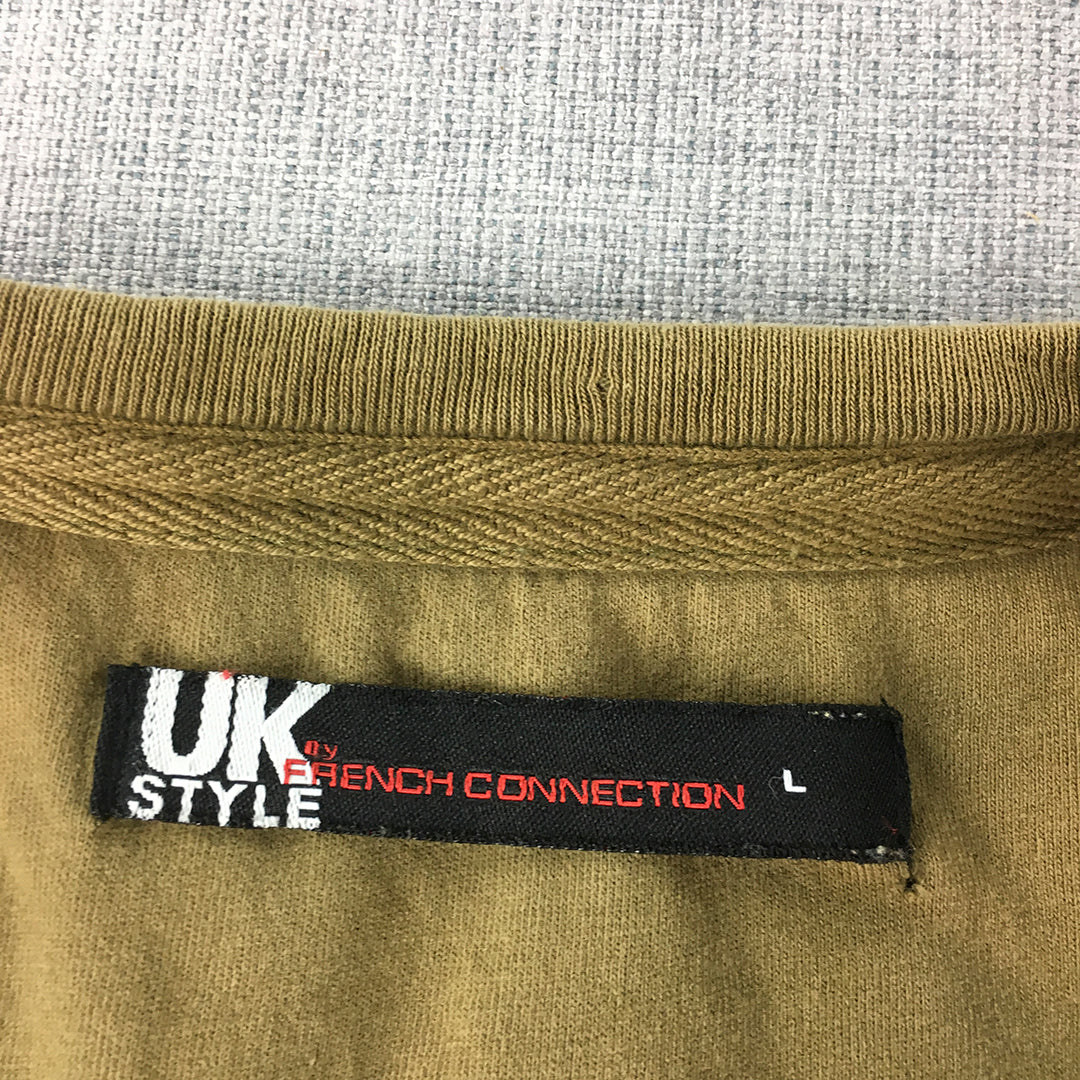 UK Style By French Connection Womens T-Shirt Size L Brown Logo Round Neck