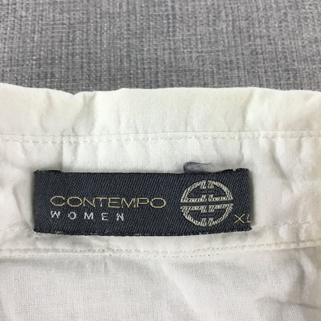 Contempo Womens Shirt Size XL White Short Sleeve Button-Up Collared Top