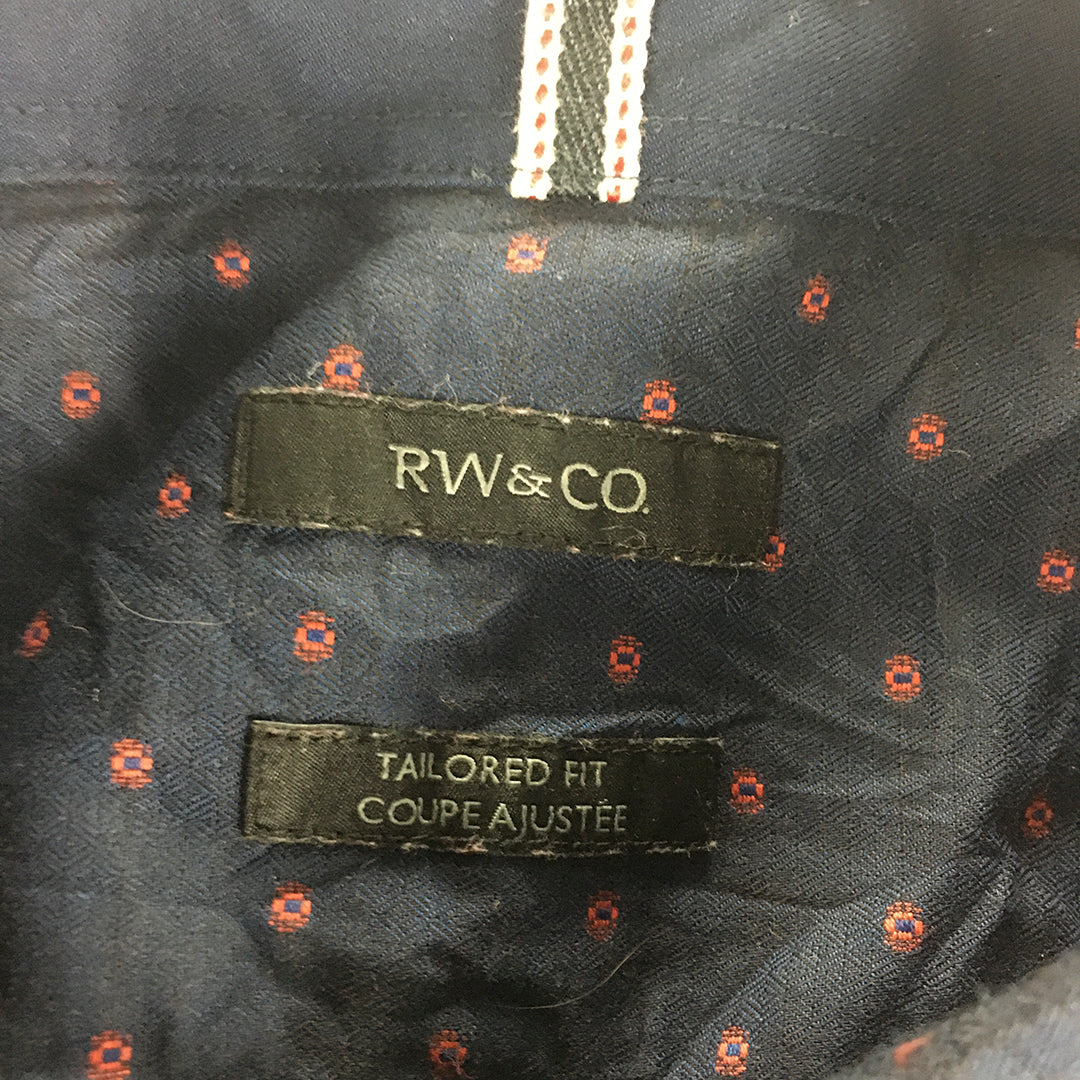 RW & Co Mens Shirt Size XL Navy Blue Dot Long Sleeve Button-Up