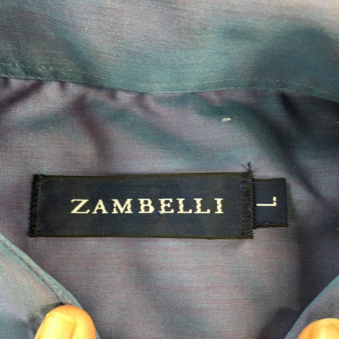 Zambelli Mens Shirt Size L Blue Long Sleeve Button-Up Collared