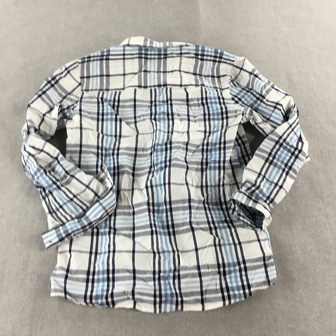 Rivers Kids Boys Shirt Size 12 Blue White Checkered Button-Up Long Sleeve