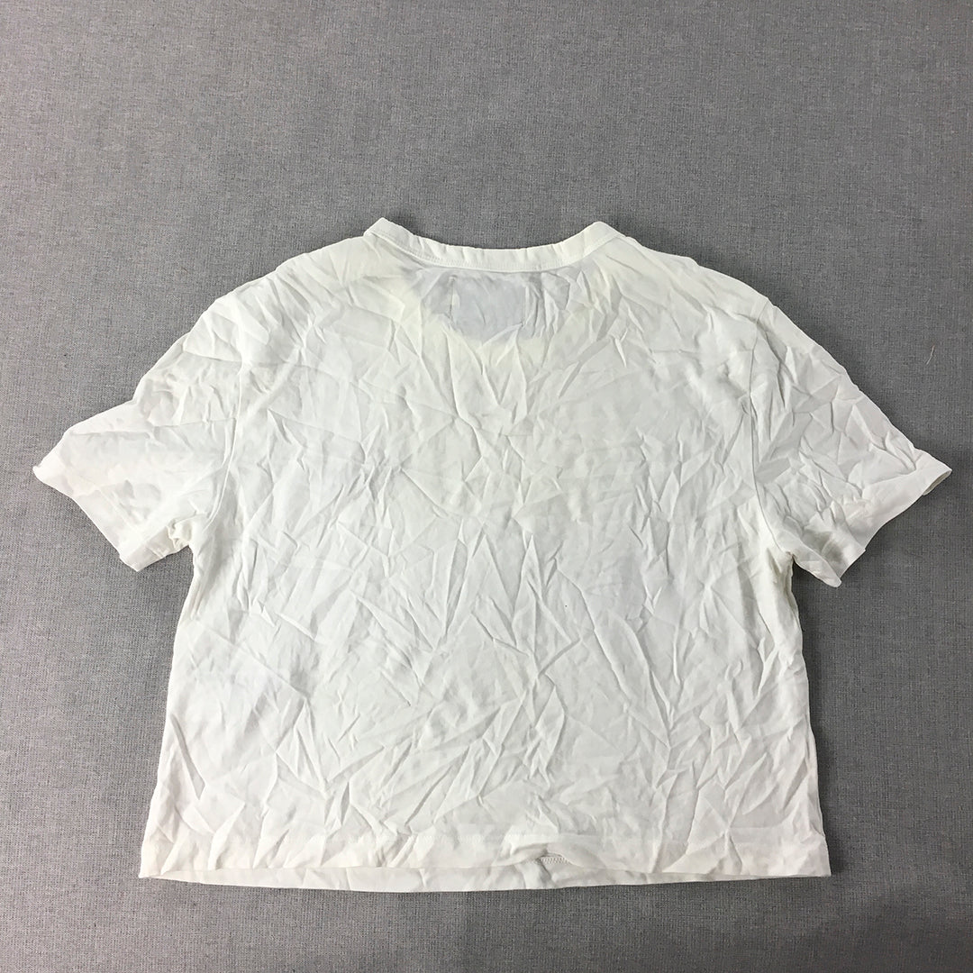 Calvin Klein Jeans Womens T-Shirt SIze S White Embroidered Logo Cropped Top