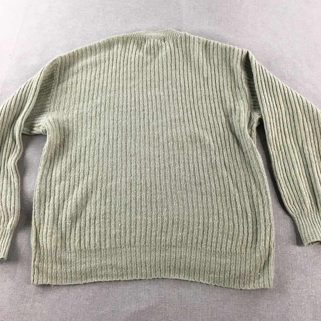 H&M Mens Wool Blend Sweater Size XS Green Cable Knit Jumper