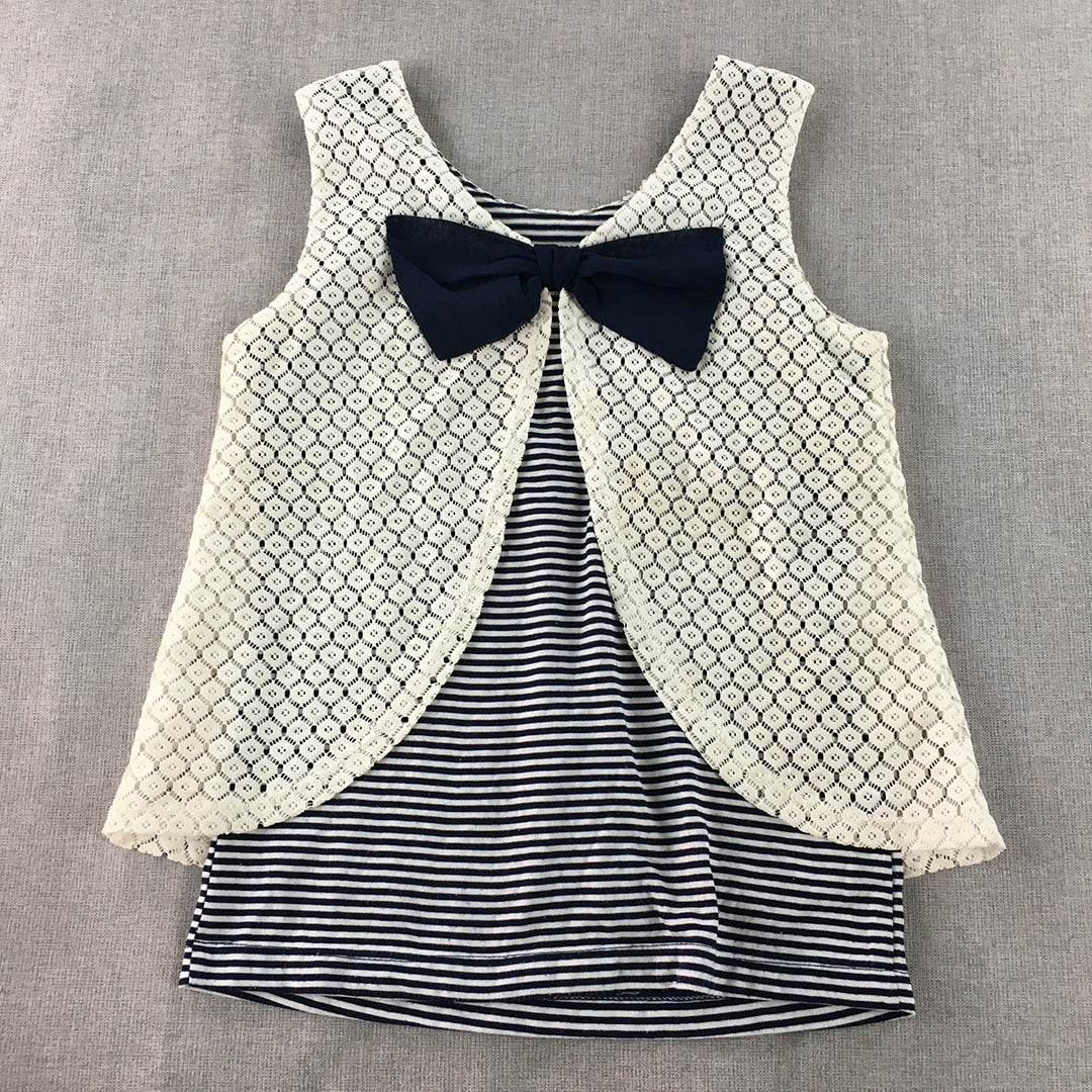 Lily Bleu Kids Girls Top Size 7 - 8 Years Paris London White Blue Sleeveless