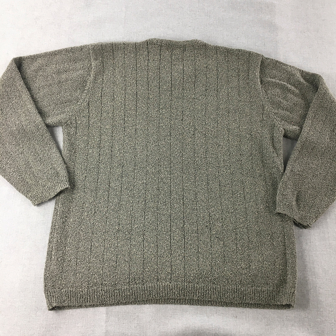 Dockside Mens Fleece Knit Sweater Size S Grey V-Neck Pullover Jumper