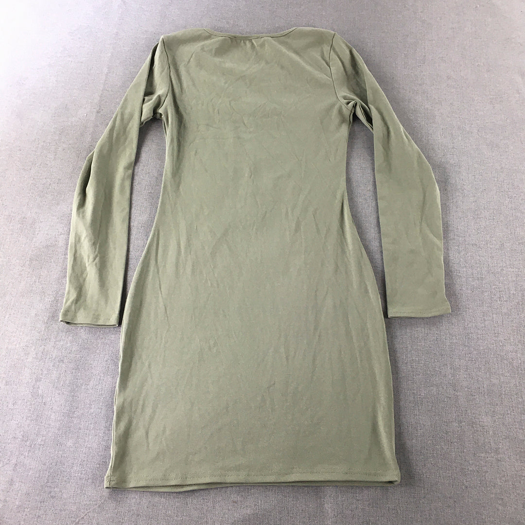 Ally Womens Bodycon Dress Size XS Green Stretch Mini Long Sleeve