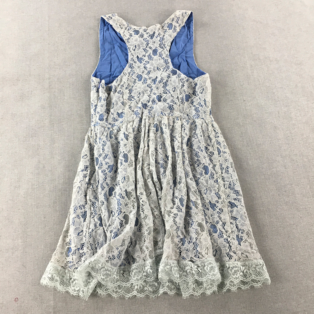 Junk Womens A-Line Dress Size 10 Blue White Floral Mini Sleeveless