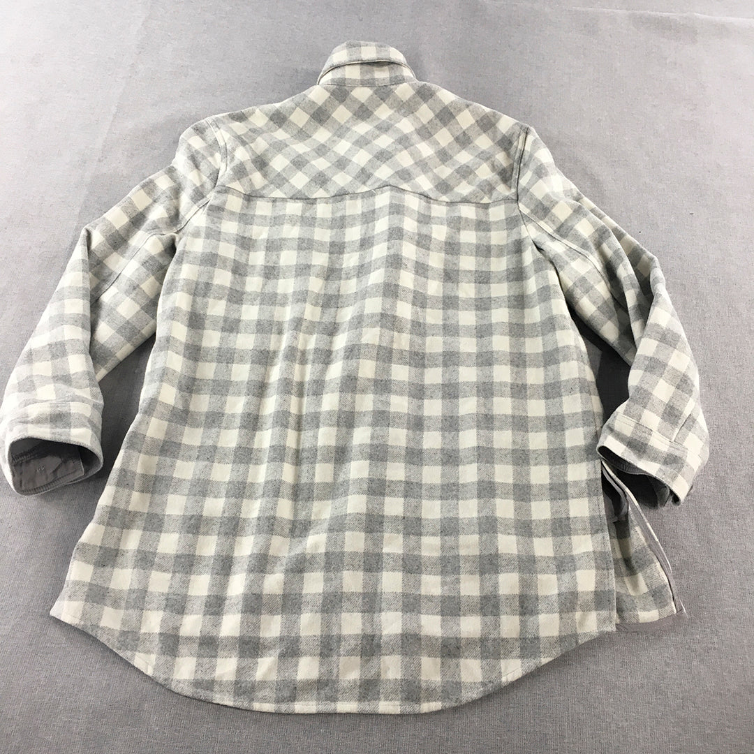 Emory Park Womens Wool Flannel Shirt Dress Size S Grey White Checkered Mini