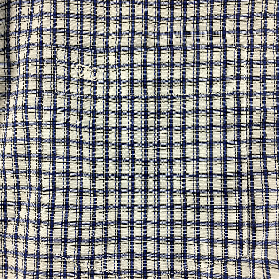 Vintage Versace Mens Shirt Size M Blue White Checkered Button-Up Logo Pocket