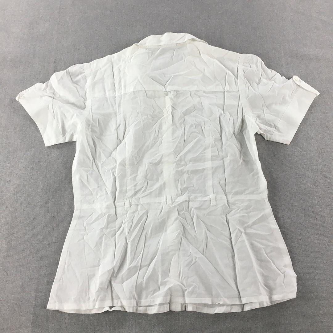 Contempo Womens Shirt Size XL White Short Sleeve Button-Up Collared Top