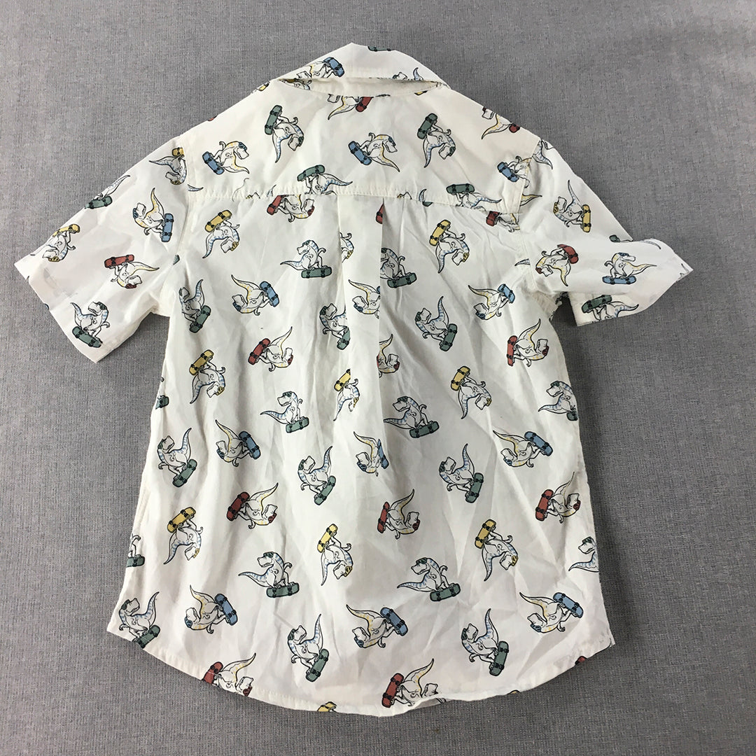 Tommy Bahama Kids Boys Shirt Size 6 White Button-Up Dinosaur Pattern