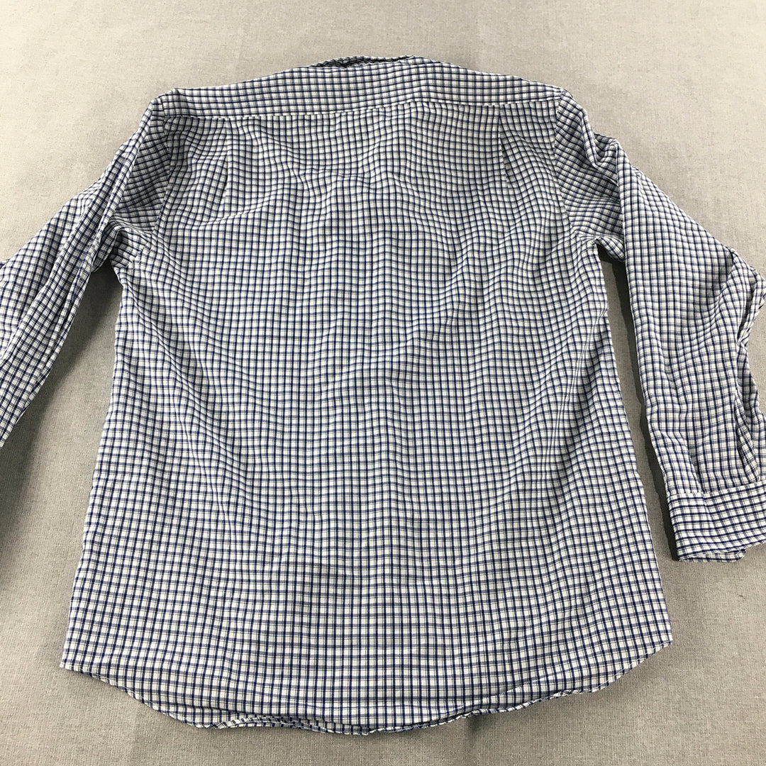 Vintage Versace Mens Shirt Size M Blue White Checkered Button-Up Logo Pocket