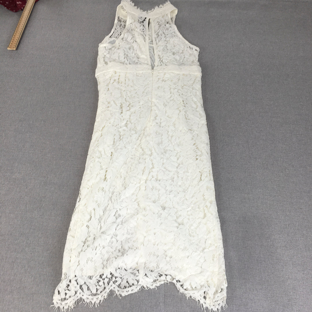 Bardot Womens Cocktail Dress Size 8 White Floral Lace Sleeveless Midi