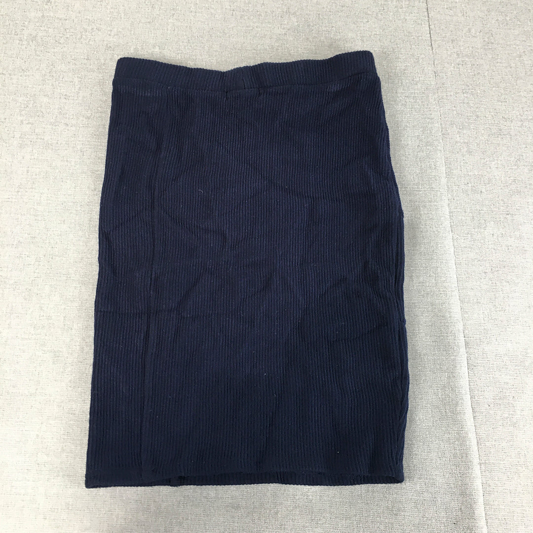 Mirrou Womens Knit Skirt Size M Navy Blue Straight Elastic Waist