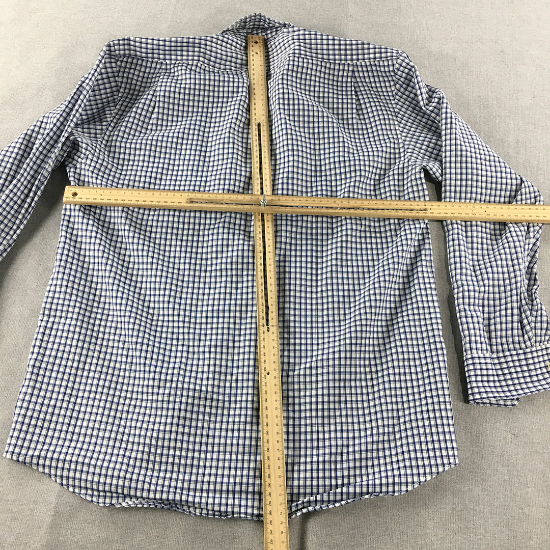 Vintage Versace Mens Shirt Size M Blue White Checkered Button-Up Logo Pocket