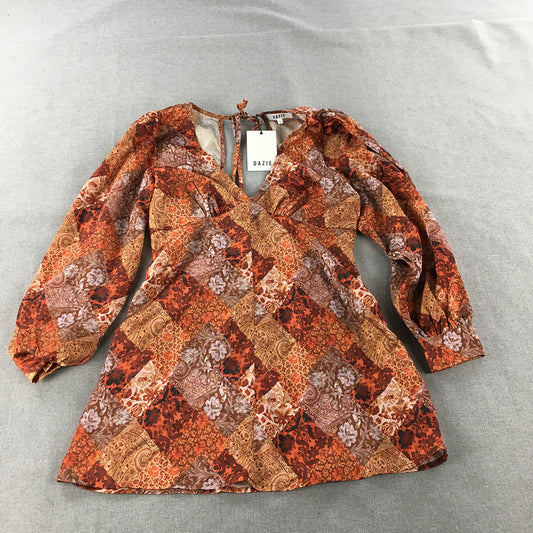 NEW Dazie Womens Mini Dress Size 12 Orange Brown Floral Long Sleeve A-Line