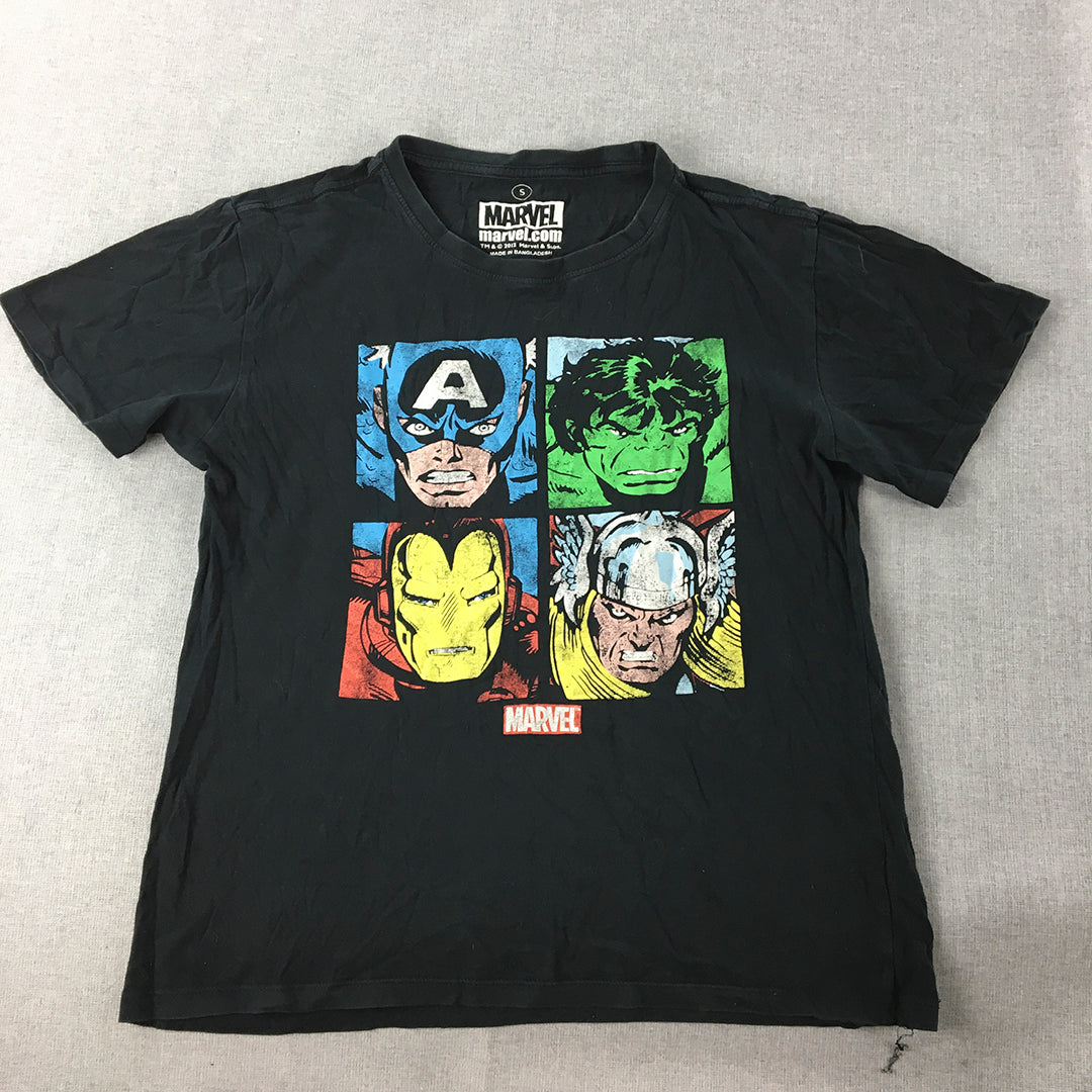 Marvel Superheros Mens T-Shirt Size S Black Hulk Iron Man Thor Captain America