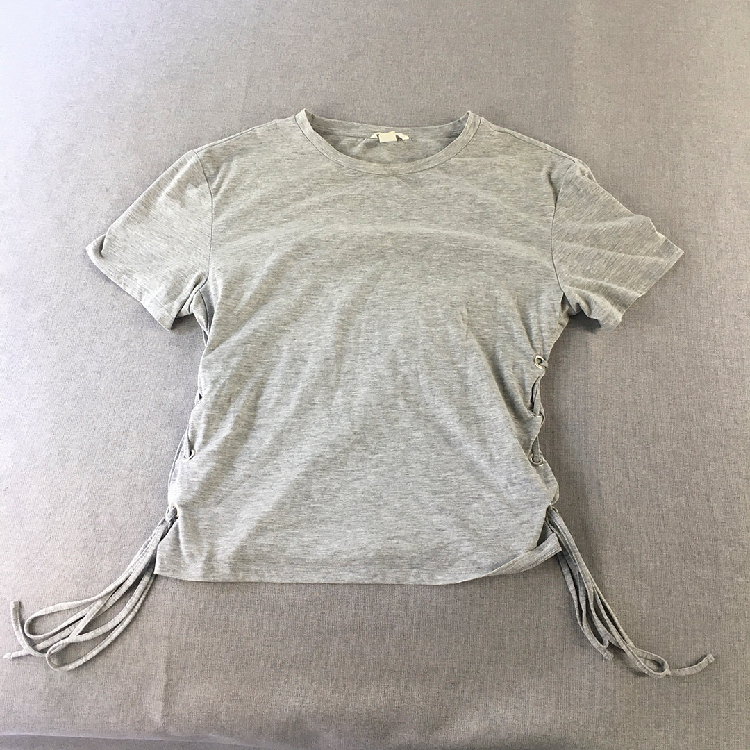 H&M Womens T-Shirt Size L Grey Ruched Short Sleeve Top