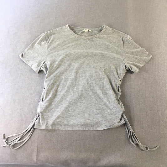 H&M Womens T-Shirt Size L Grey Ruched Short Sleeve Top