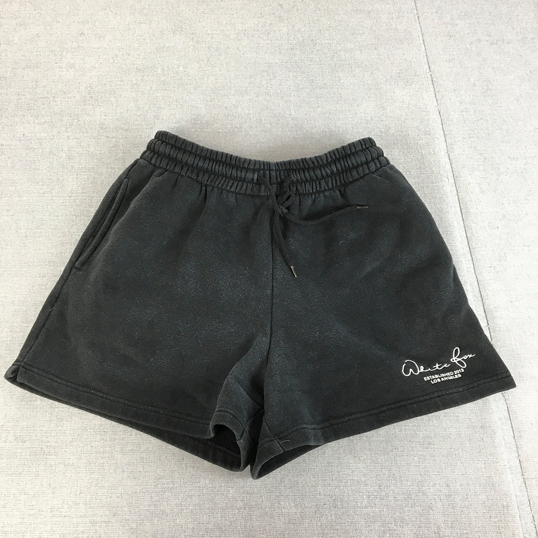 White Fox Womens Sweat Shorts Size M Black Logo Embroidered Drawstring