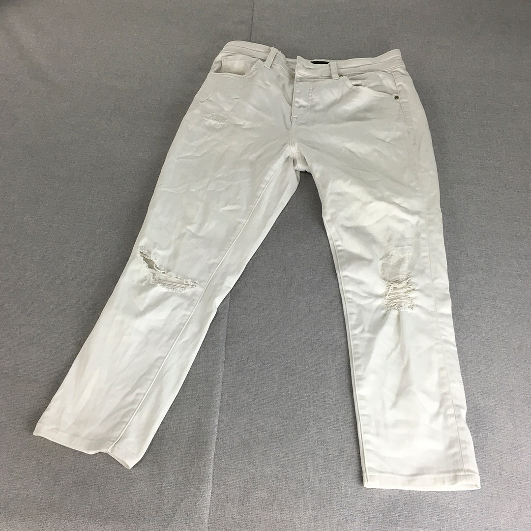 Witchery Womens Jeans Size 9 White Ripped Ankle Crop Stretch Slim Fit Denim