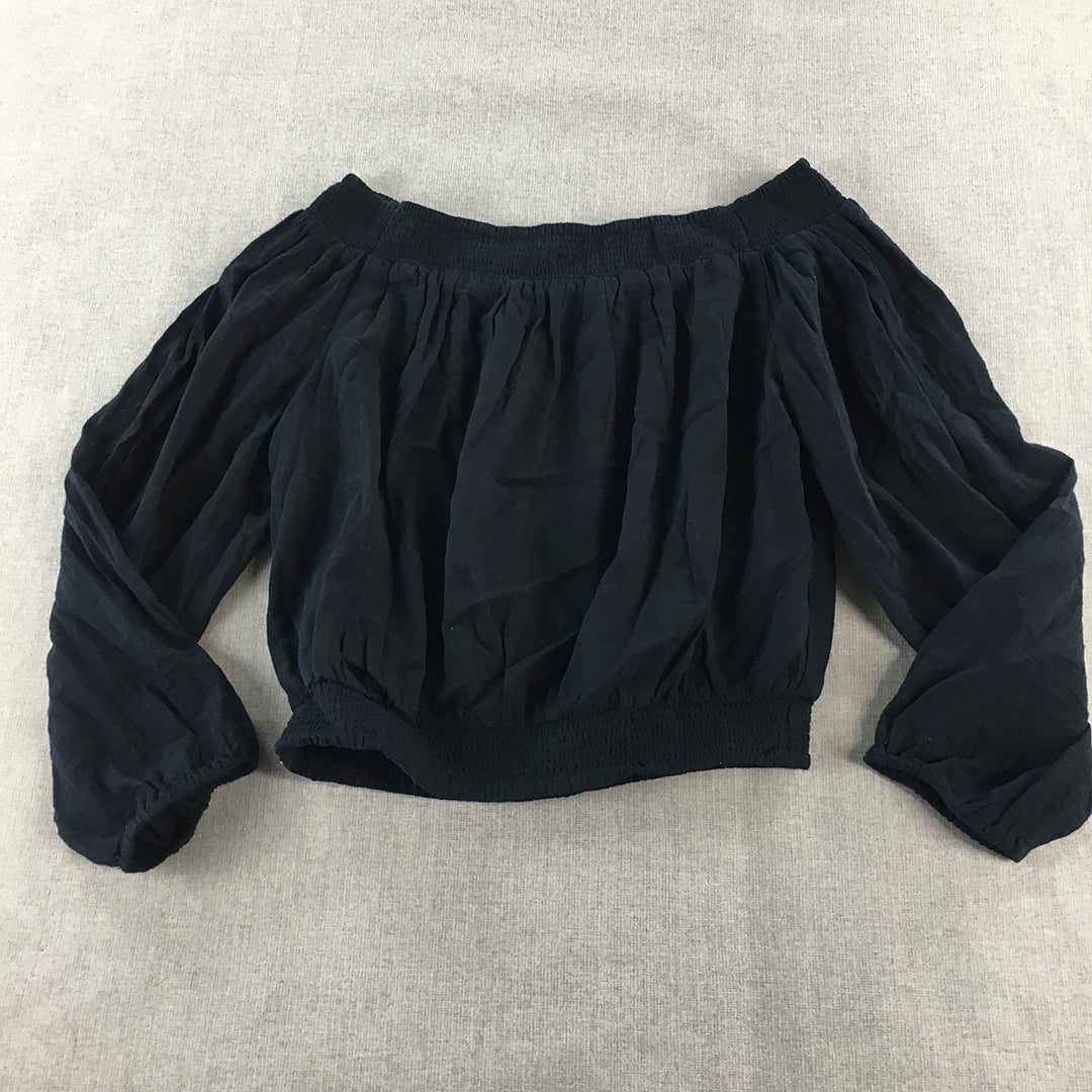 Decjuba Kids Girls Top Size 16 Navy Blue Logn Sleeve Cropped