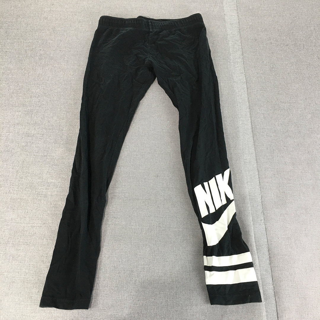 Nike Kids Girls Leggings Youth Size L (12 - 14 Years) Black Swoosh Logo Pants