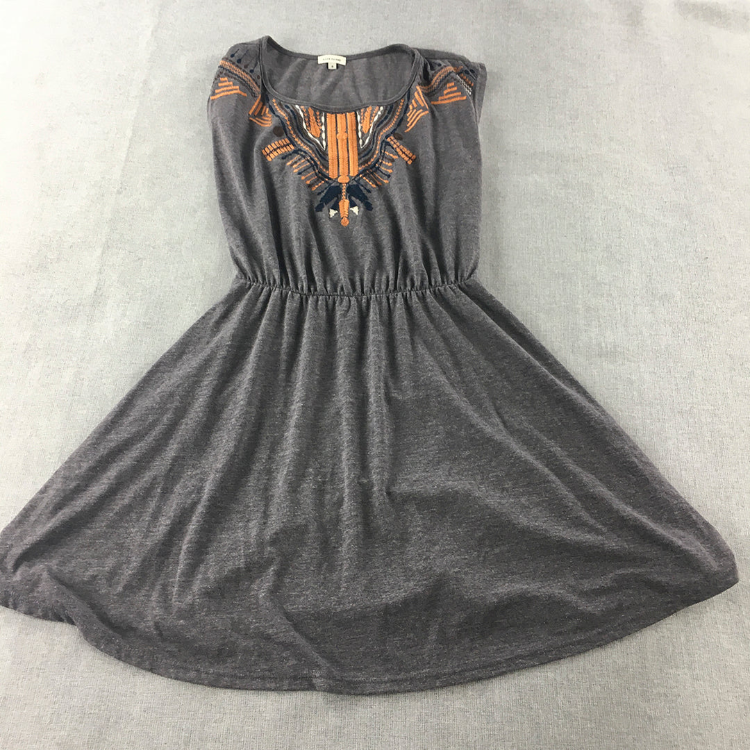 River Island Womens Mini Dress Size 8 Grey Orange Aztec Navajo Fit Flare