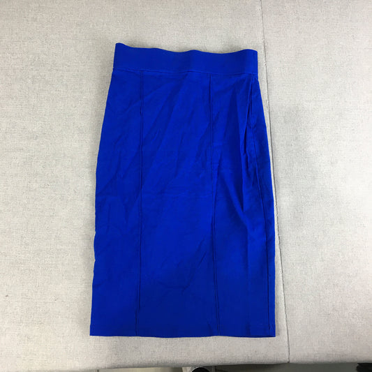 Valleygirl Womens Midi Skirt Size 10 Blue Straight Elastic Waist