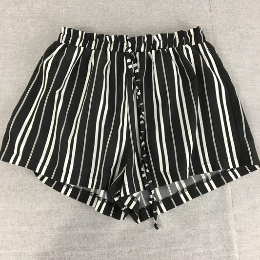 Valleygirl Womens Shorts Size 8 Black White Striped Elastic Waist Drawstring