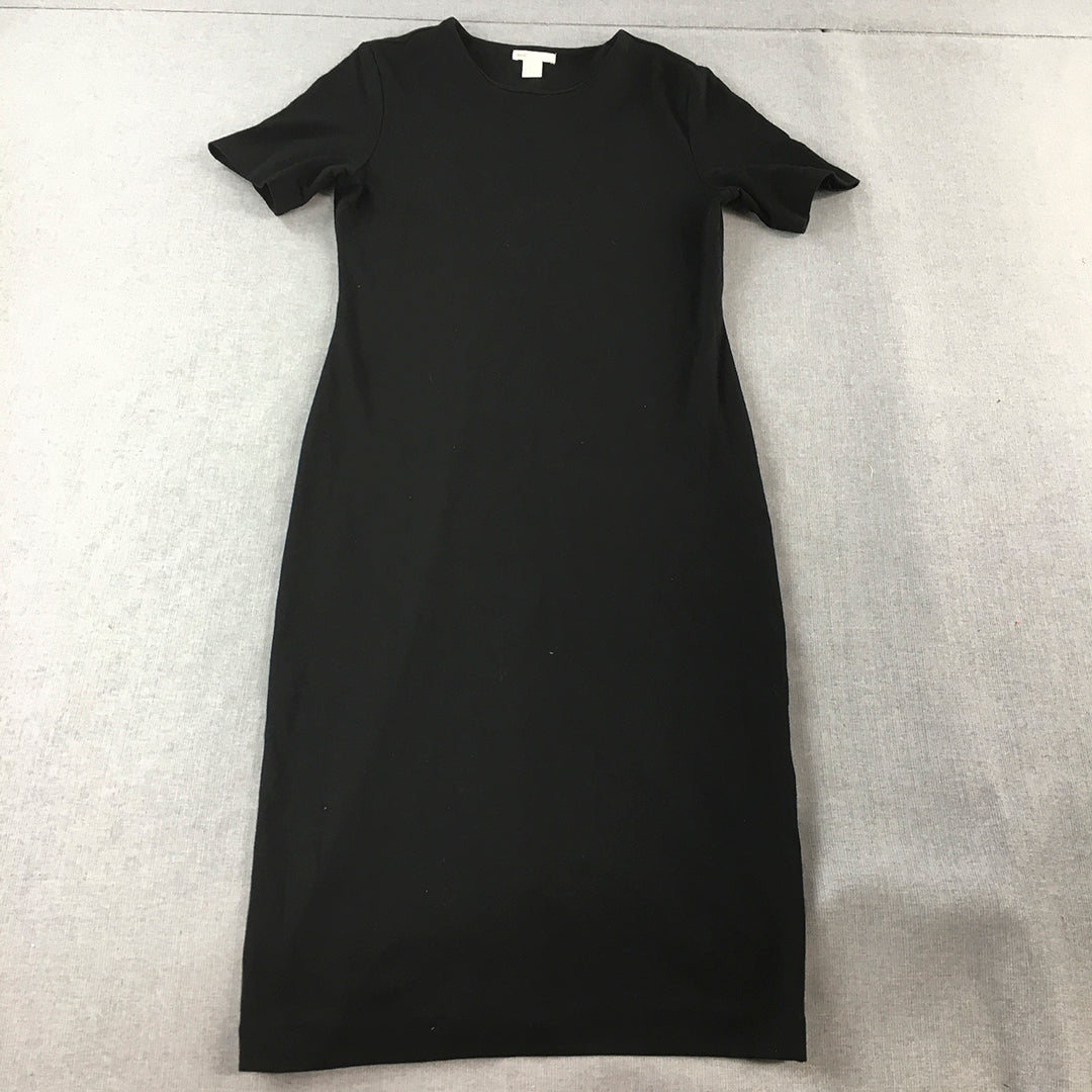 H&M Womens Dress Sze M Black Bodycon Stretch Short Sleeve