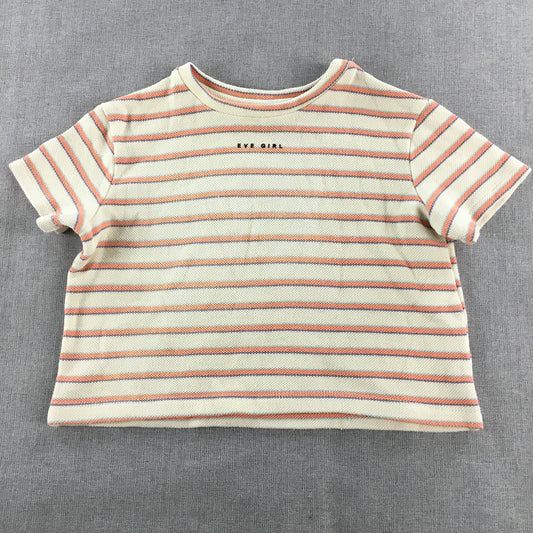 Eve Girl Kids Girls Top Size 8 - 10 Years White Pink Striped Logo Cropped