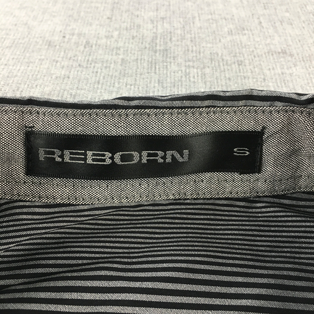 Reborn Mens Shirt Size S Black Grey Striped Long Sleeve Button-Up