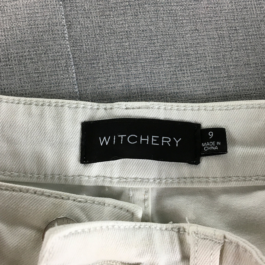 Witchery Womens Jeans Size 9 White Ripped Ankle Crop Stretch Slim Fit Denim