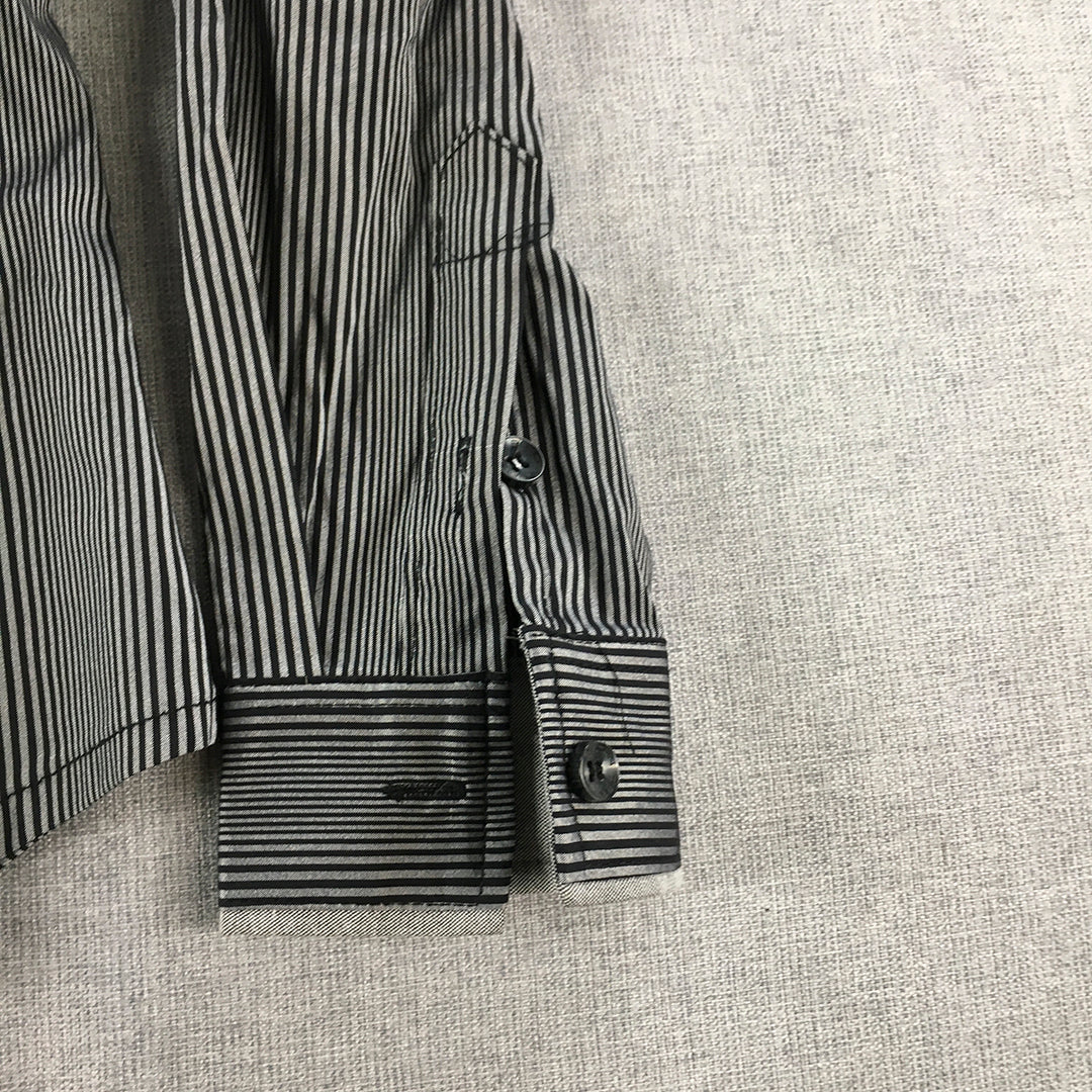 Reborn Mens Shirt Size S Black Grey Striped Long Sleeve Button-Up