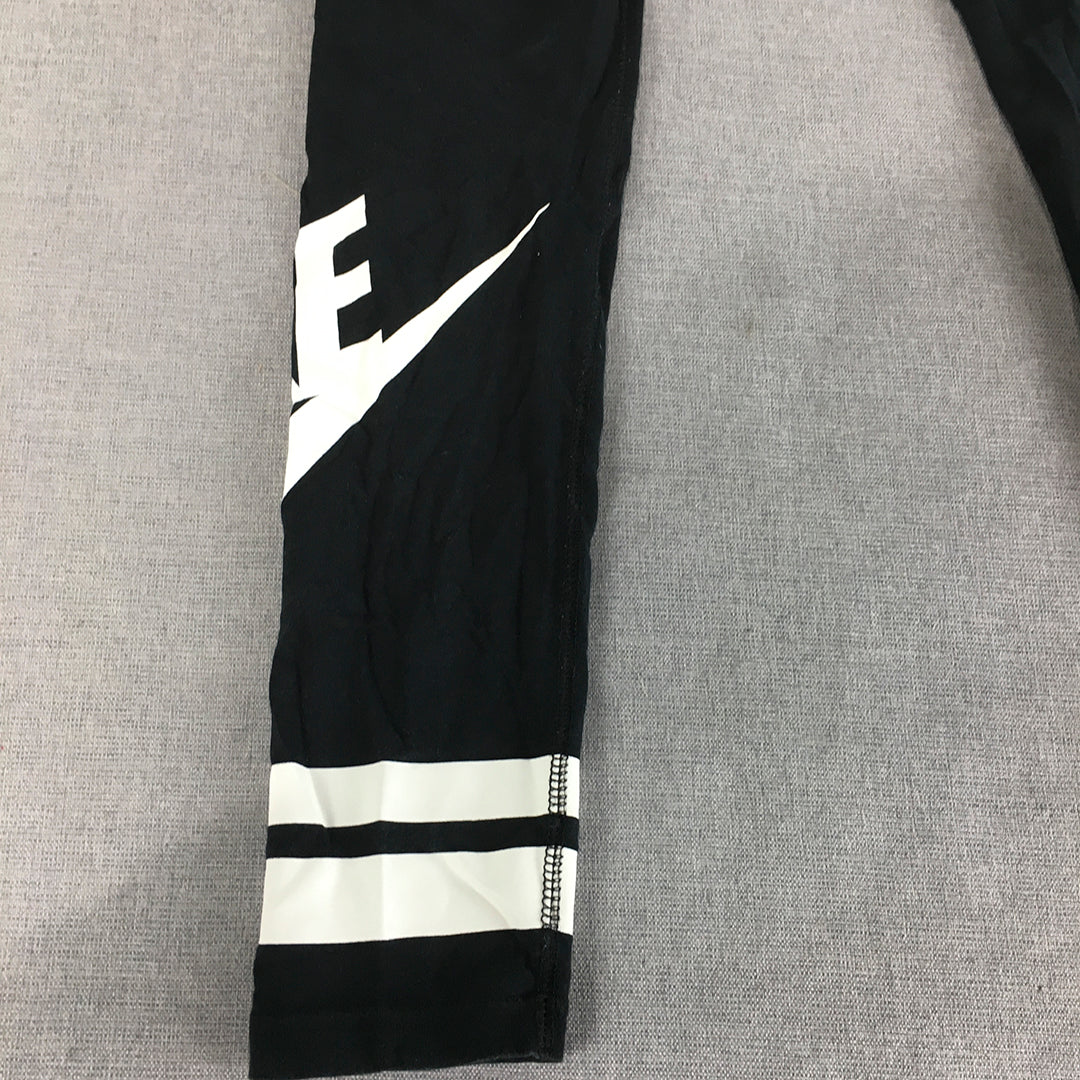 Nike Kids Girls Leggings Youth Size L (12 - 14 Years) Black Swoosh Logo Pants