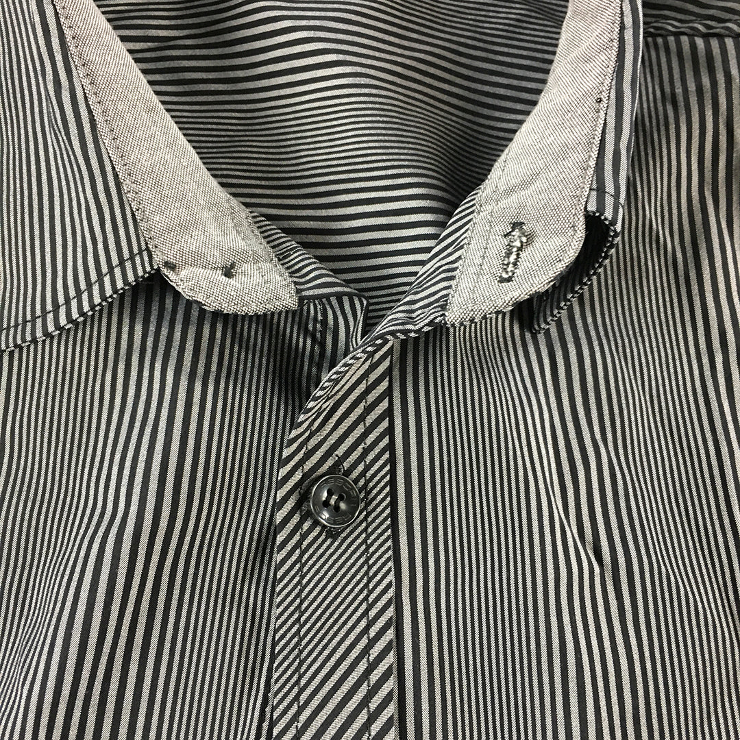 Reborn Mens Shirt Size S Black Grey Striped Long Sleeve Button-Up