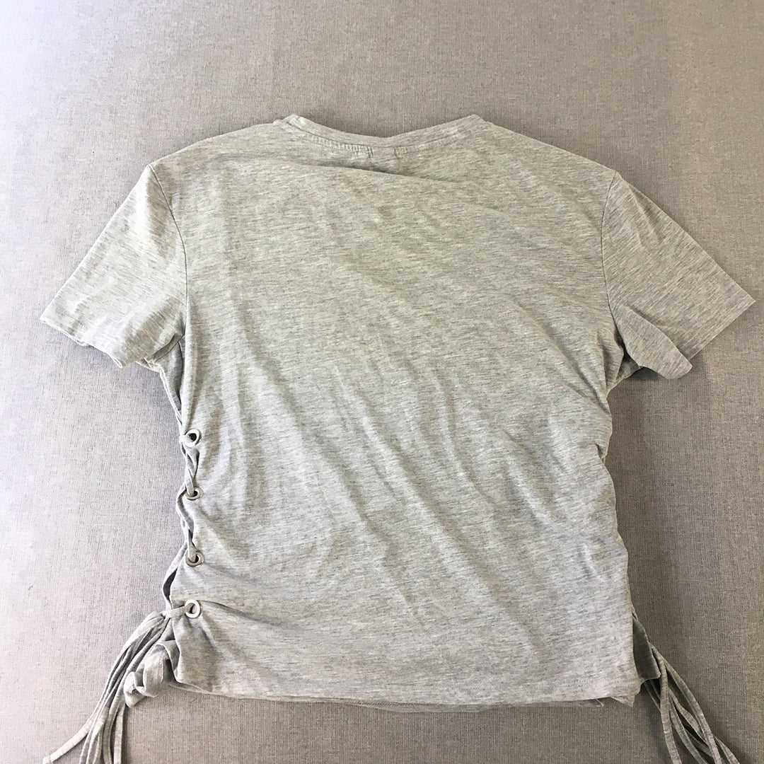 H&M Womens T-Shirt Size L Grey Ruched Short Sleeve Top