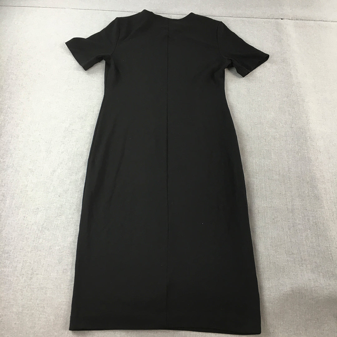 H&M Womens Dress Sze M Black Bodycon Stretch Short Sleeve