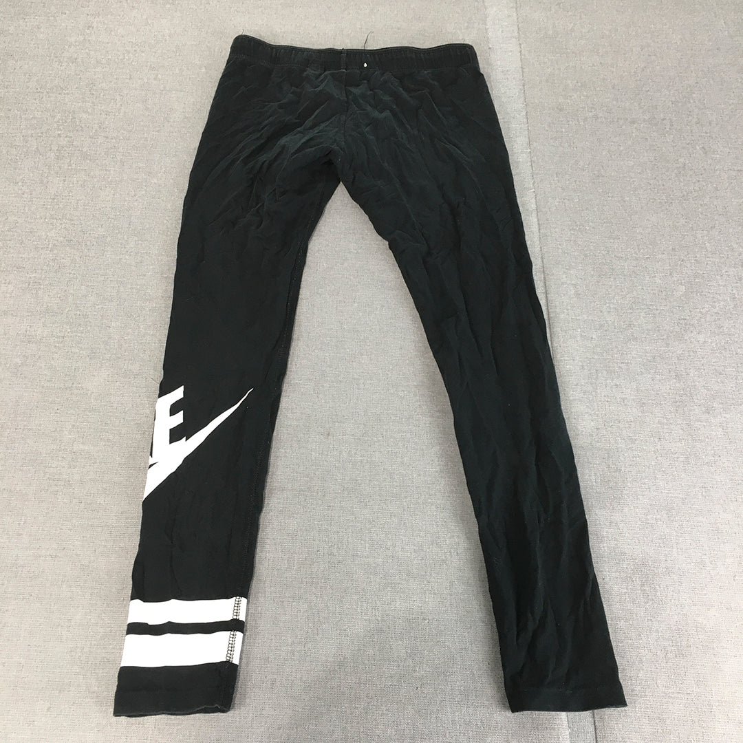 Nike Kids Girls Leggings Youth Size L (12 - 14 Years) Black Swoosh Logo Pants